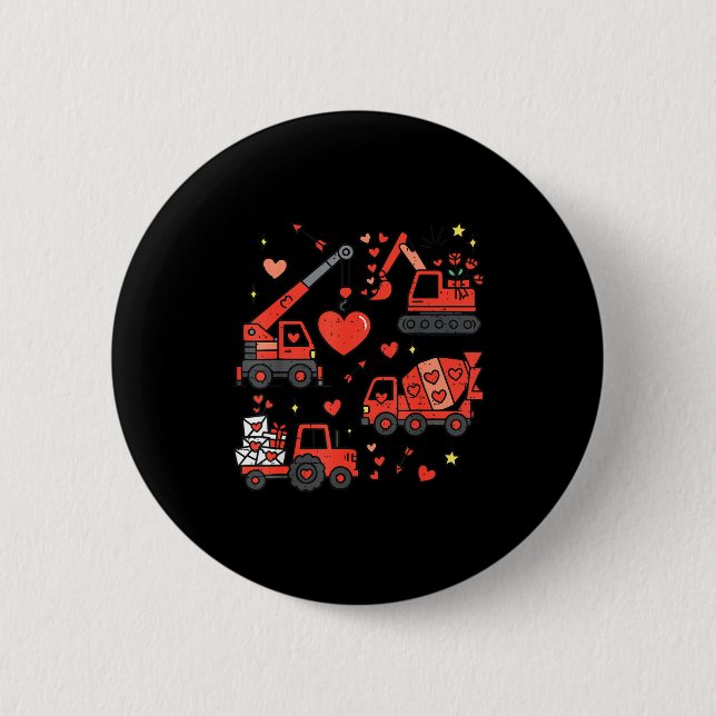 Kids Valentines Day Construction Trucks Funny Boys Button (Front)