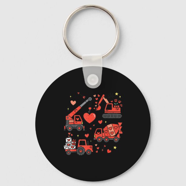 Kids Valentines Day Construction Trucks Funny Boys Keychain (Front)