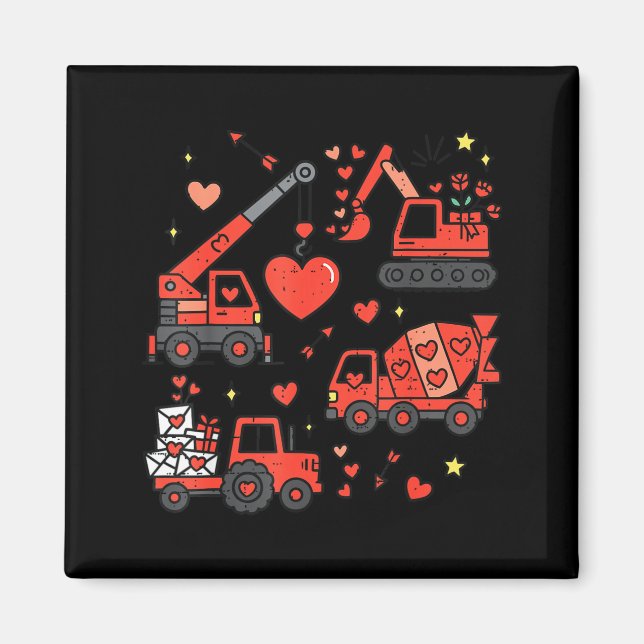Kids Valentines Day Construction Trucks Funny Boys Magnet (Front)