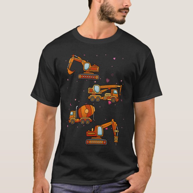 Kids Valentines Day Construction Trucks Funny Boys T-Shirt (Front)