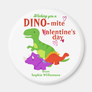 Kids Valentines Day Dino-mite Dinosaur Magnet
