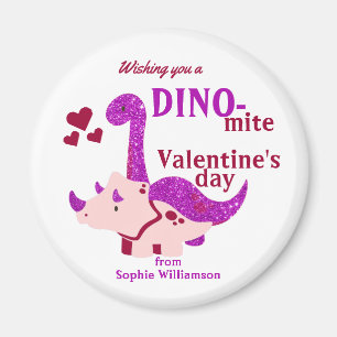 Kids Valentines Day Dino-mite Girly Dinosaur Magnet