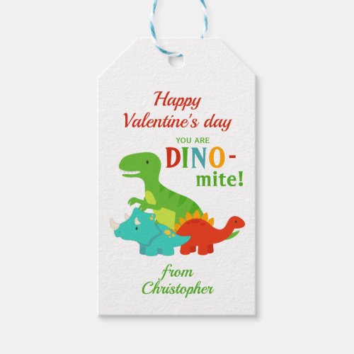 Kids Valentines Day Dinosaur Dino_mite Colorful Gift Tags