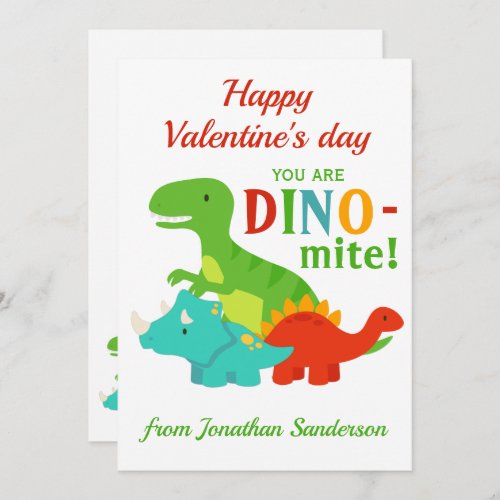 Kids Valentines Day Dinosaur Dino_mite Fun Flat Holiday Card