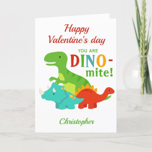 Kids Valentines Day Dinosaur Dino_mite Holiday Card