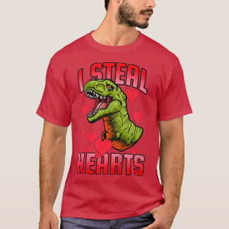 Kids Valentines Day Dinosaur I Steal Hearts Gift T-Shirt