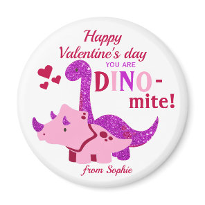 Kids Valentines Day Girly Dinosaur Dino-mite Magnet