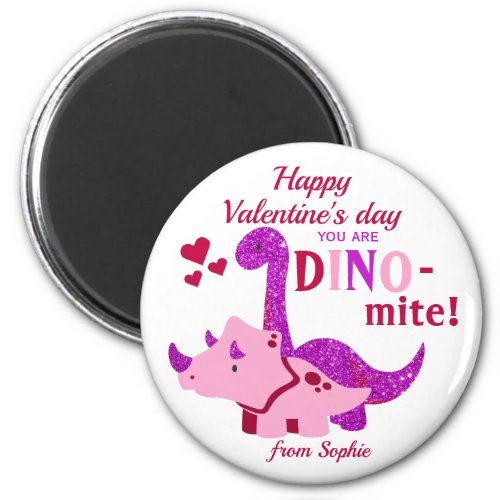 Kids Valentines Day Girly Dinosaur Dino_mite Magnet