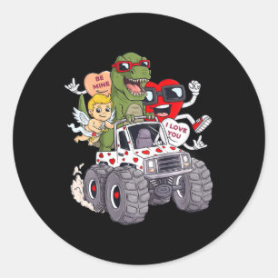 Kids Valentines Day Hearts T Rex Cupid Monster Tru Classic Round Sticker