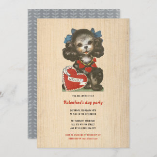 Kids Valentine's Day Holiday Cute Dog Retro Simple Invitation
