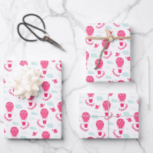 Kids Valentine's Day Hot Air Balloons Clouds Wrapping Paper Sheets