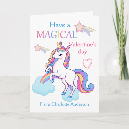 Kids Valentines Day Magical Unicorn Card