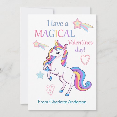 Kids Valentines Day Magical Unicorn Flat Card