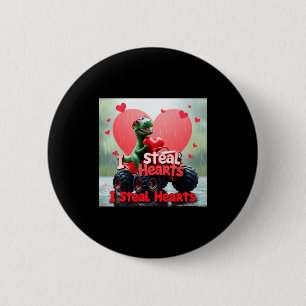 Kids Valentines Day Monster Truck Trex I Steal Hea Button