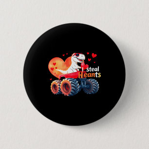 Kids Valentines Day Monster Truck Trex I Steal Hea Button