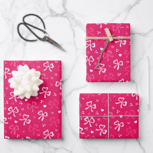 Kids Valentine's Day Red White Bows Tiny Hearts Wrapping Paper Sheets