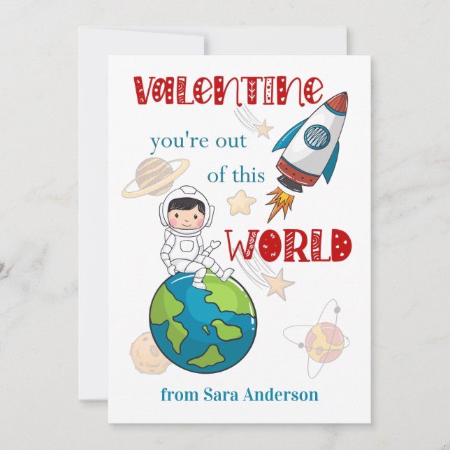 Kids Valentines Day Space Out Of This World Card (Front)