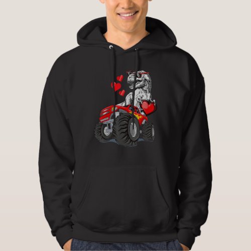 Kids Valentines Day T Rex Riding Monster Truck Tod Hoodie