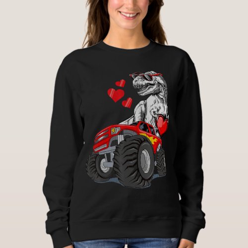 Kids Valentines Day T Rex Riding Monster Truck Tod Sweatshirt