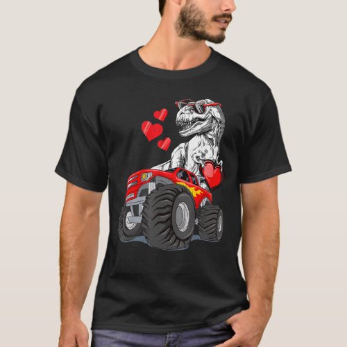 Kids Valentines Day T Rex Riding Monster Truck Tod T_Shirt