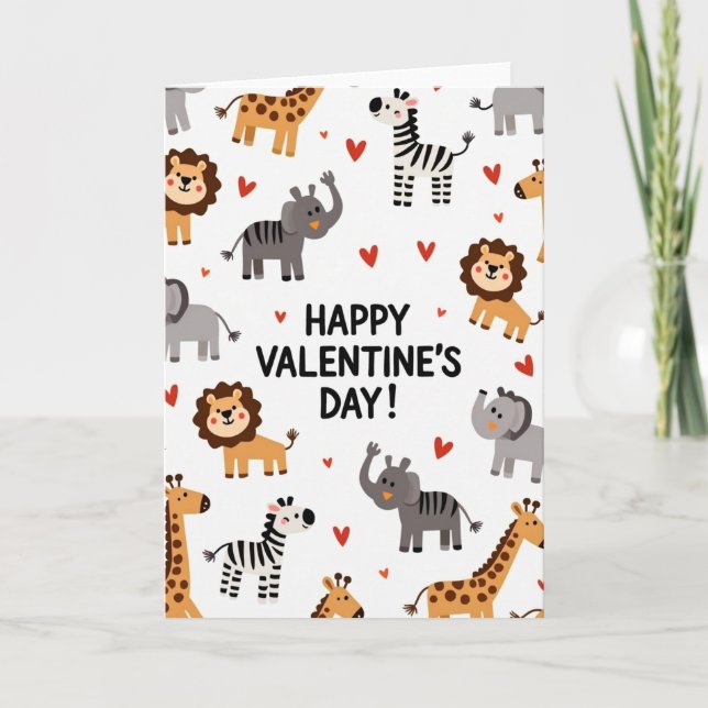 Kids Valentines Safari Animals Card (Front)