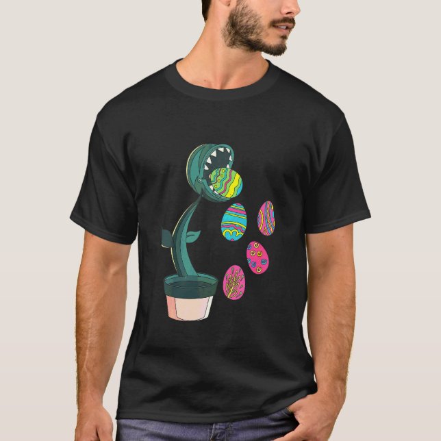 Kids Venus Fly Trap Eating Egg Easter Day Funny Bo T-Shirt (Front)
