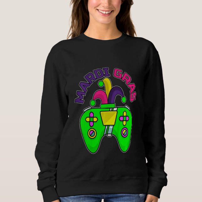 Kids Video Game Controller Jester Mardi Gras Gamin Sweatshirt (Front)