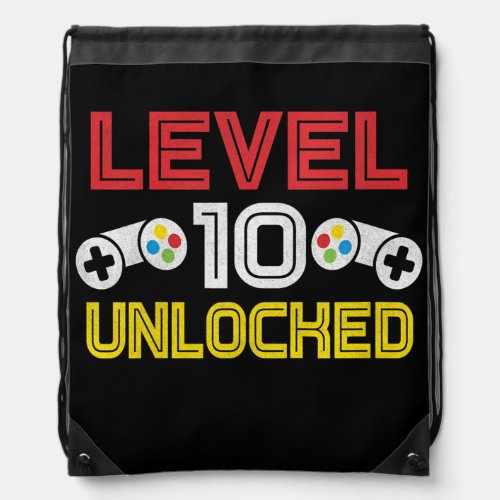 Kids Video Game themed 10th Birthday Level 10 Drawstring Bag