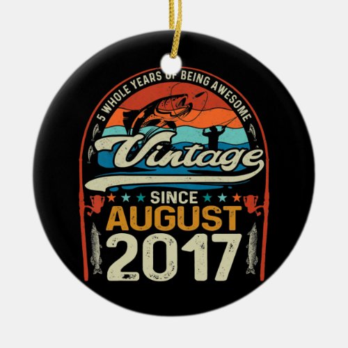 Kids Vintage August 2017 5 Year Old Fishing Ceramic Ornament
