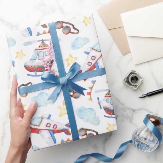 Kids Vintage Aviation Birthday Party Wrapping Paper (Gifting)