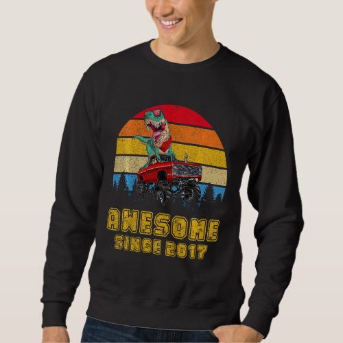 Kids Vintage Awesome Since 2017 Rex Monster Truck  Sweatshirt