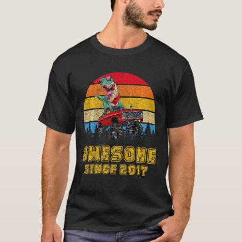 Kids Vintage Awesome Since 2017 Rex Monster Truck  T_Shirt