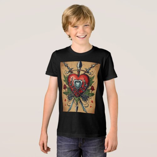 Kids Vintage Tattoo Heart T_Shirt Tri_Blend Shirt