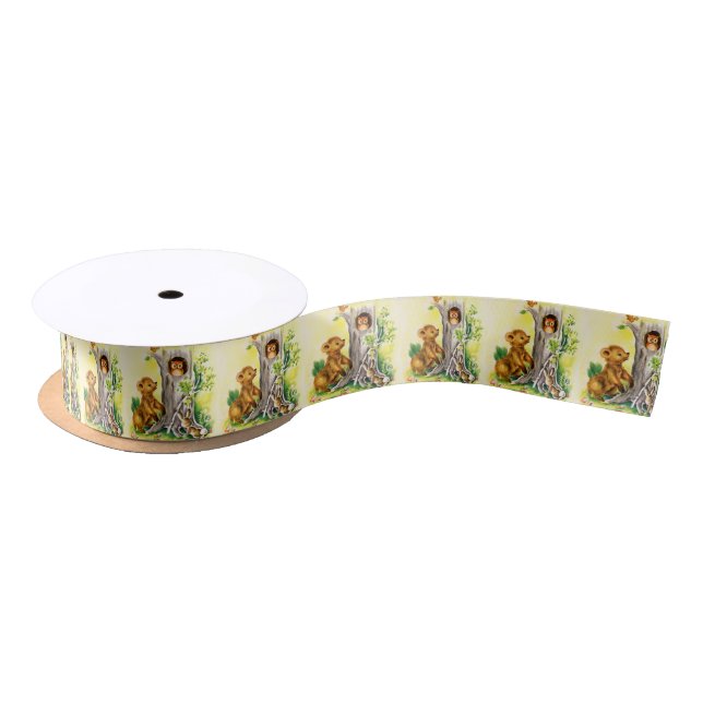 Kids Vintage Woodland animals pattern tiled ribbon (Spool)
