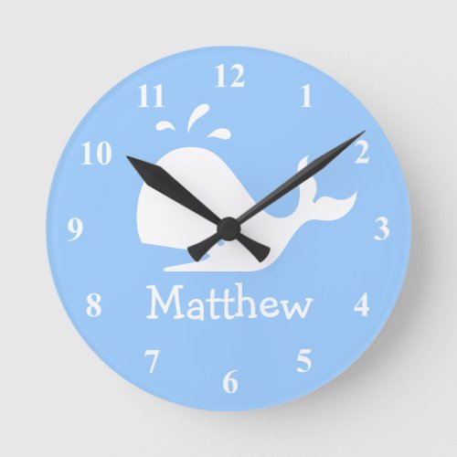 Kids wall clock with cute whale cartoon and name