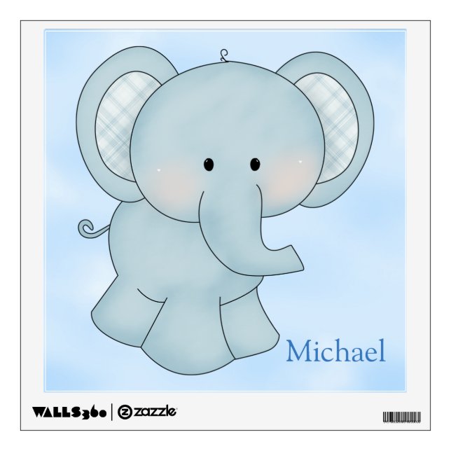 Kid's Wall Decal Cute Blue Elephant (Front)