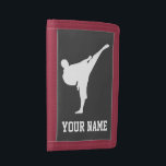 Kid's wallets with martial arts karate kick logo<br><div class="desc">Kid's money wallets with martial arts karate kick logo. Personalizable with name, slogan or monogram letters. Cool sports Birthday gift idea for children (boy or girl), teacher, instructor etc. Personalized present for him or her. Also great for other fight sports like ju jitsu, taekwondo, judo, aikido, kickboxing, jiu jitsu, muay...</div>