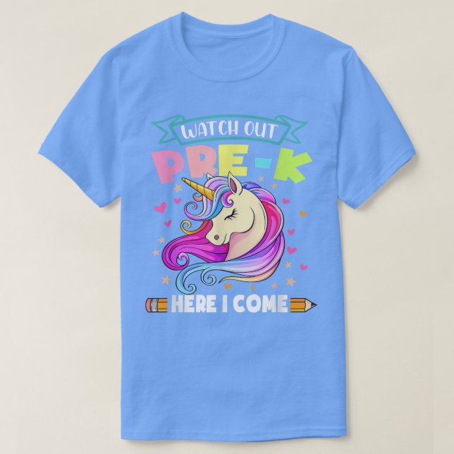Kids Watch Out PreK Here I Come Cute Back To Schoo T-Shirt (Design Front)