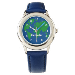 Kid's watch with planet earth and custom name