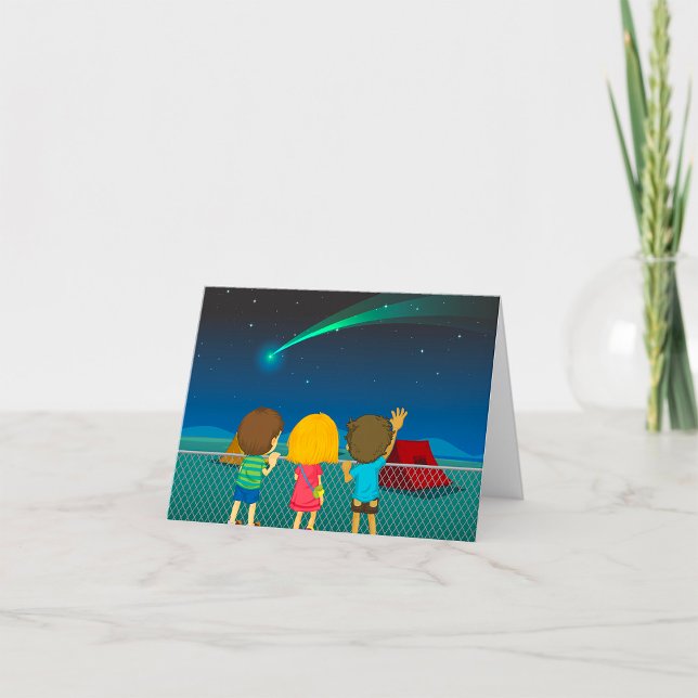 Kids Watching A Comet Letterpress Thank You Card (Creator Uploaded)