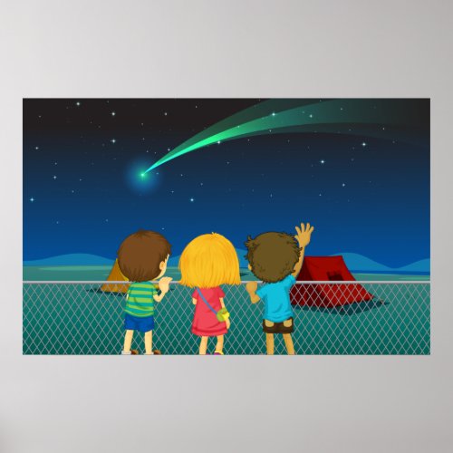 Kids Watching A Comet Poster