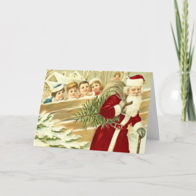 Kids Watching Santa Greeting Card (Front)