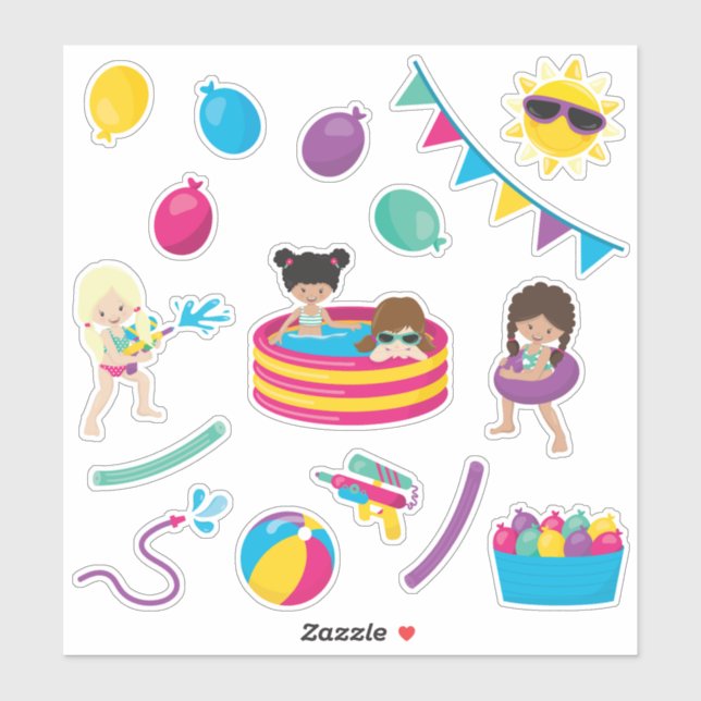 Kids Water Play with Girls Sticker (Sheet)
