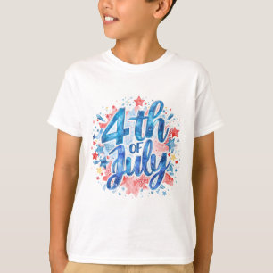 Kids' Watercolor 4th of July Patriotic T-Shirt