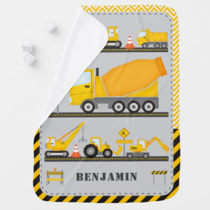 Kids Watercolor Construction Personalized Boy Baby Blanket