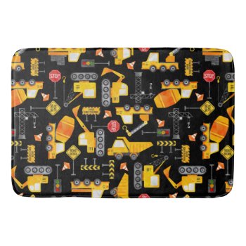 Kids Watercolor Construction Vehicles Bath Mat by LilPartyPlanners at Zazzle