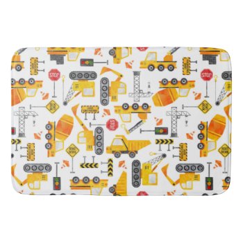 Kids Watercolor Construction Vehicles Bath Mat by LilPartyPlanners at Zazzle