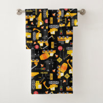 Kids Watercolor Construction Vehicles Pattern Bath Towel Set