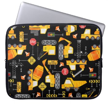 Kids Watercolor Construction Vehicles Pattern Laptop Sleeve by LilPartyPlanners at Zazzle