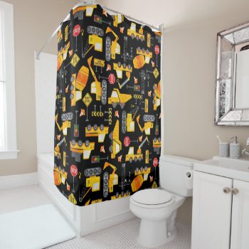 Kids Watercolor Construction Vehicles Pattern Shower Curtain by LilPartyPlanners at Zazzle